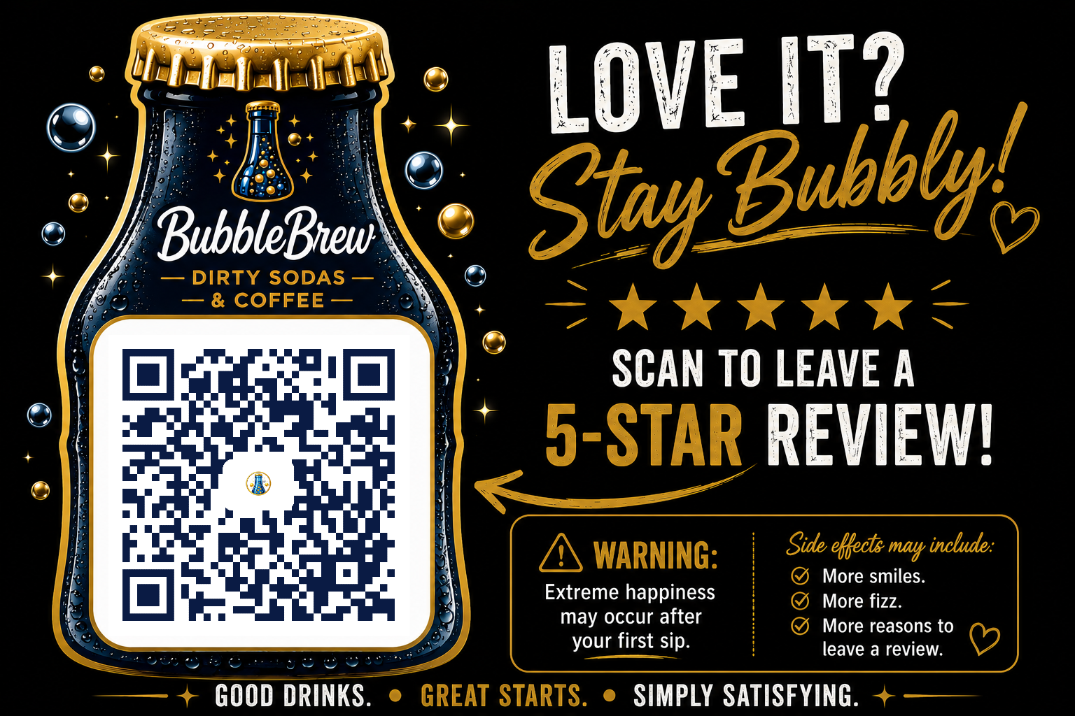 BubbleBrew five-star review sign